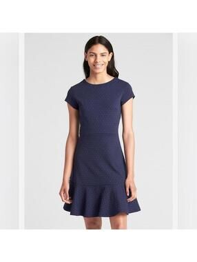 GAP Fit and Flare Peplum Dress in Ponte Navy Blue Polka Dot Size 6